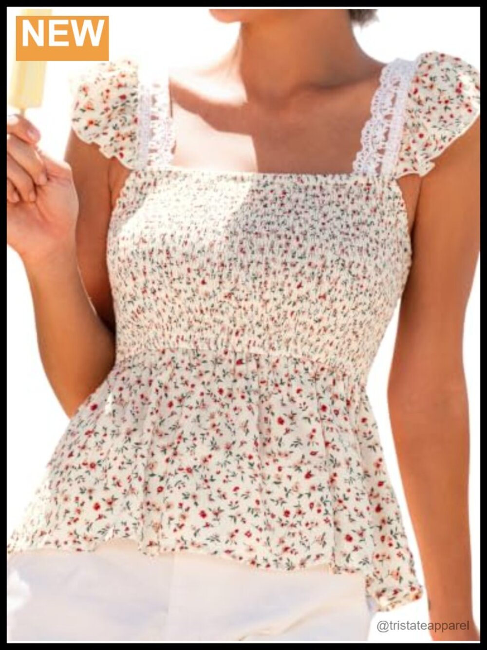 Women's Lace Square Neck Top Smocked Ruffle Sleeve Blouse Peplum Summer Floral